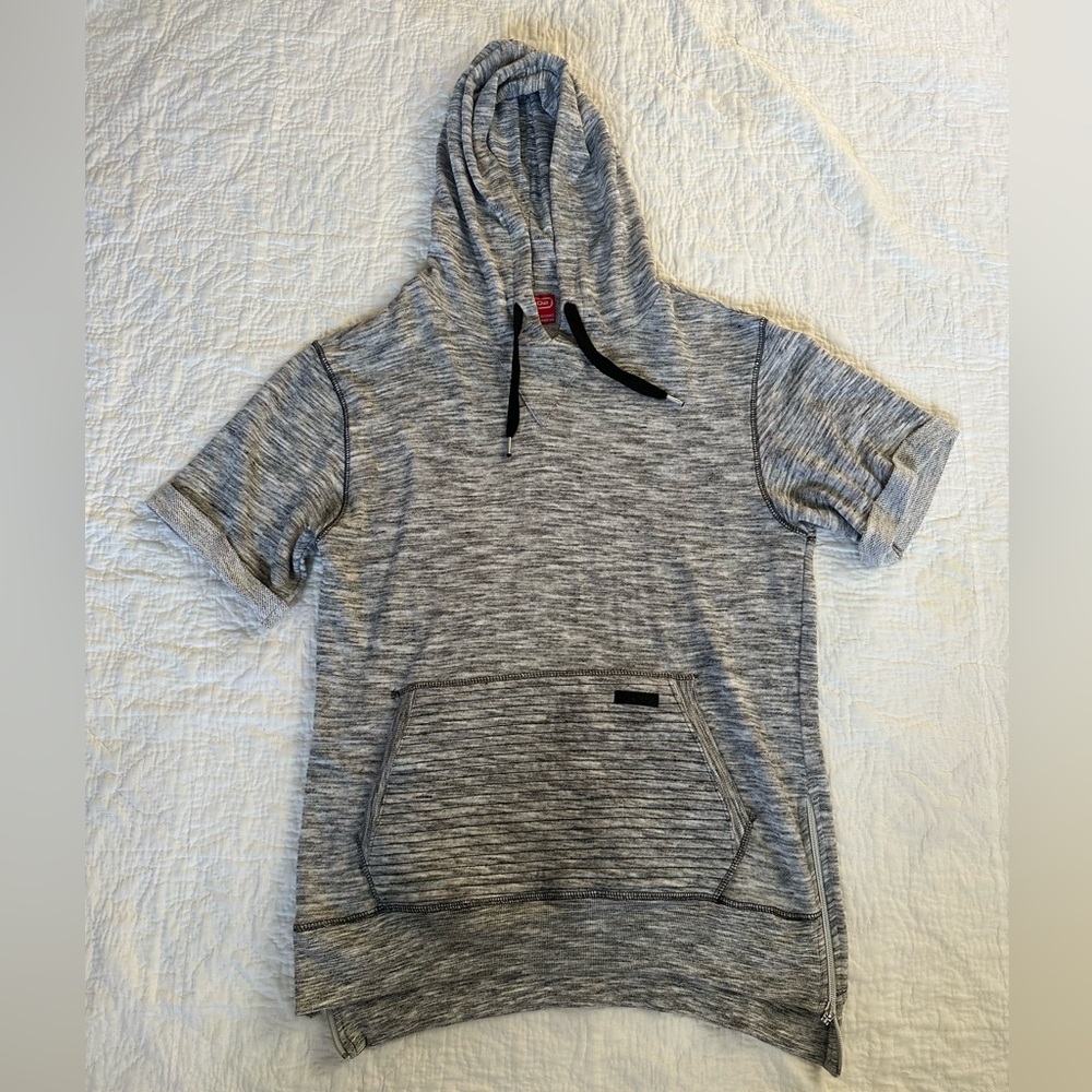 Hooded Short Sleeved Sweatshirt Pullover Grey WT02 Medium